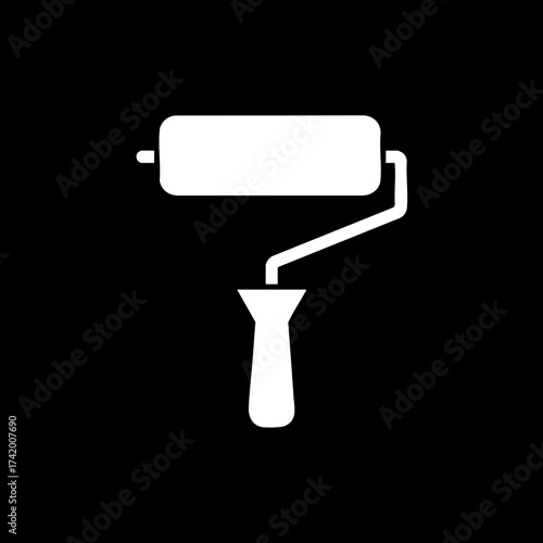 Paint roller icon isolated on black background.