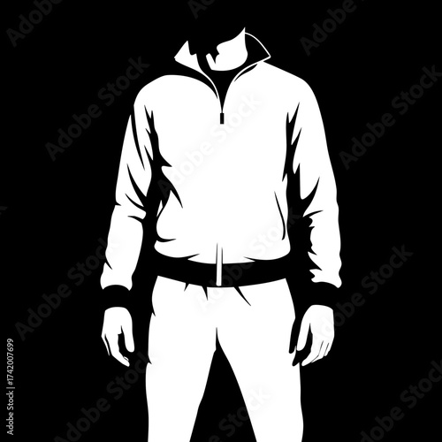 Anonymous person in a tracksuit silhouette vector illustration.
