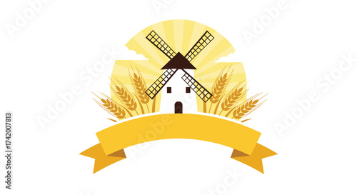 Traditional windmill producing wholesome flour from golden wheat fields for fresh baked goods.