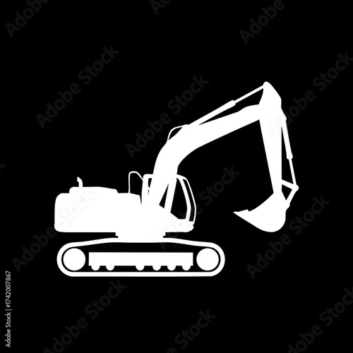 Heavy construction excavator machinery silhouette vector illustration.