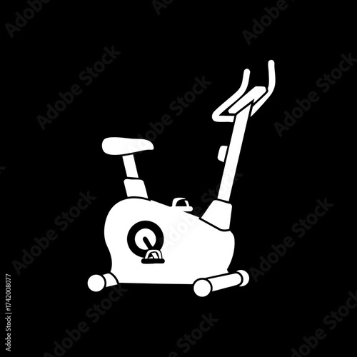 Simple white line art illustration of a stationary exercise bike for fitness training.
