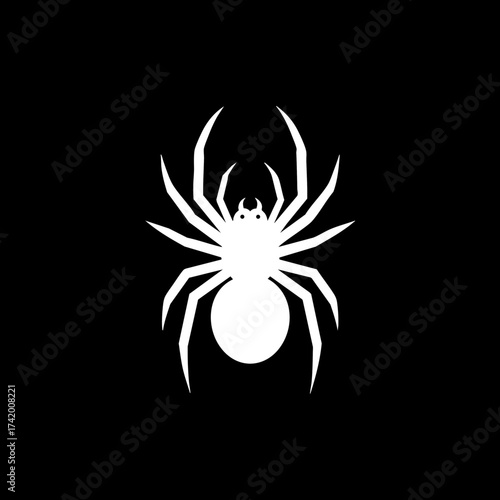 White Spider Silhouette on Black Background Vector Illustration.