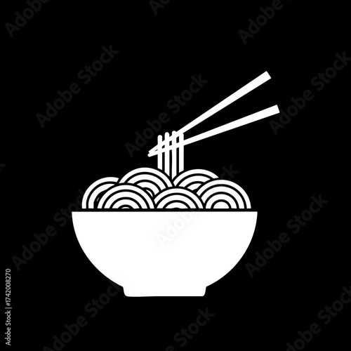Minimalist Noodle Bowl with Chopsticks Graphic Illustration.