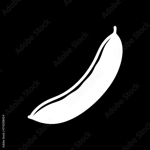 White Banana Silhouette Icon on Black Background Simple Graphic Illustration.