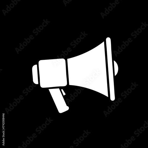 White Megaphone Icon for Public Announcement and Communication.
