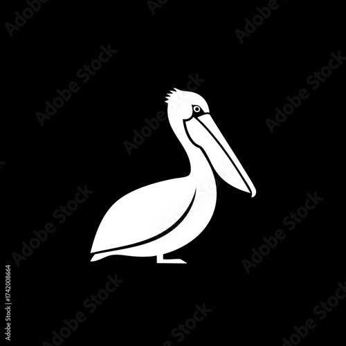 Simple white pelican bird silhouette vector illustration.