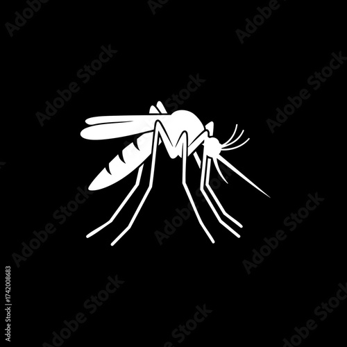 White silhouette of a mosquito on a black background a common insect pest.