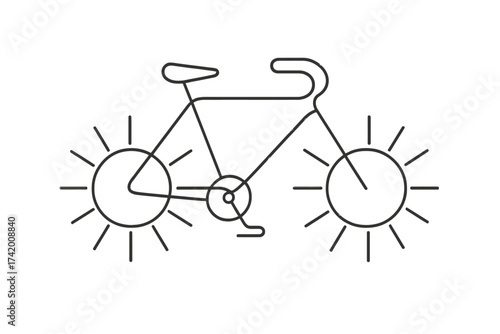 Bicycle Illustration with Radiant Wheels, Graphic Design, Minimalist Style, Digital Art, Modern Environment, Top View, Creative Concept