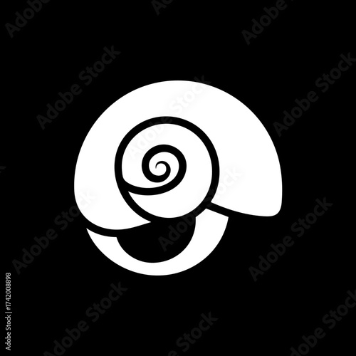 Simple white snail shell spiral icon design.