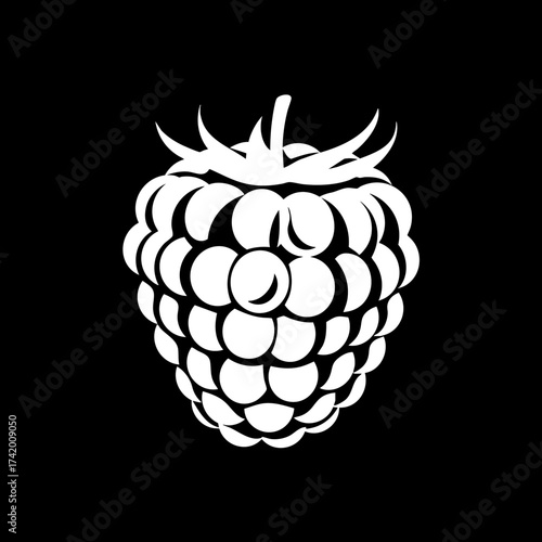 White raspberry fruit silhouette graphic icon on black background.