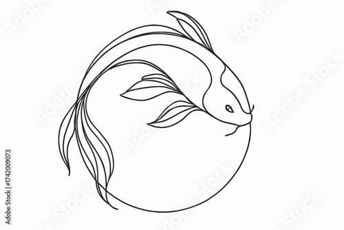 Meditative Koi Fish Swimming in Tranquil Circle, Nature Scene, Minimalist Illustration, Peaceful Environment, Artistic Viewpoint