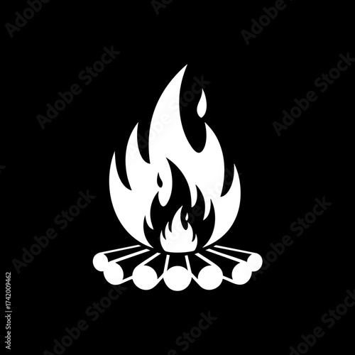Stylized campfire icon with logs and flickering flames.