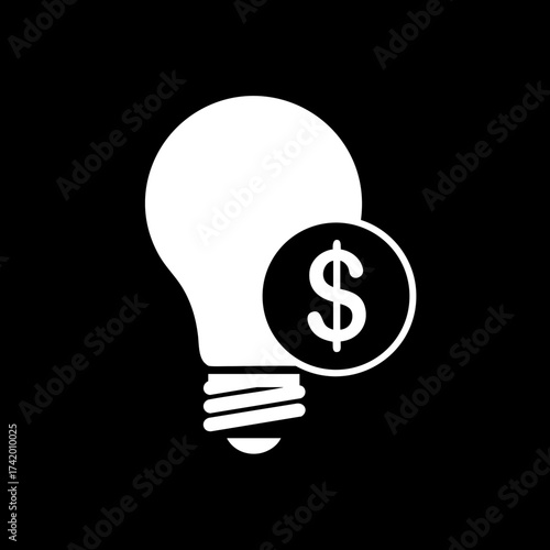 White light bulb with dollar sign icon representing profitable ideas and financial innovation for business success.
