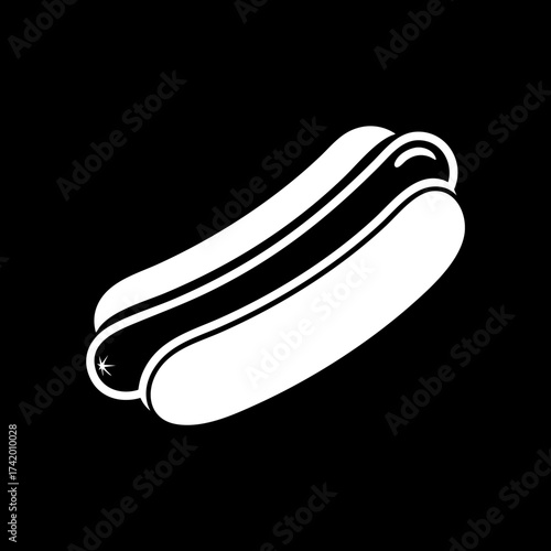 Classic hot dog silhouette vector illustration on black background.