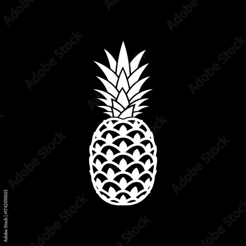 Minimalist White Pineapple Silhouette Tropical Fruit Graphic Design Element.