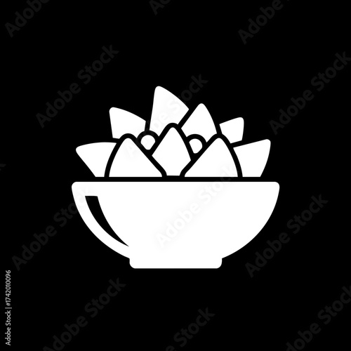 Bowl of delicious nachos or tortilla chips snack icon graphic.