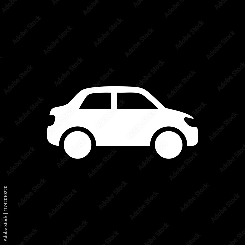 Fototapeta premium Simple white car silhouette icon representing transportation.