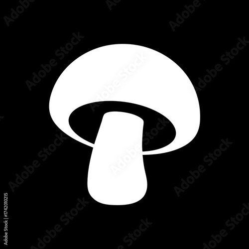 Simple white mushroom silhouette on black background minimalist design.