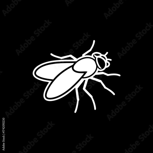 Simple white outline illustration of a common housefly insect.
