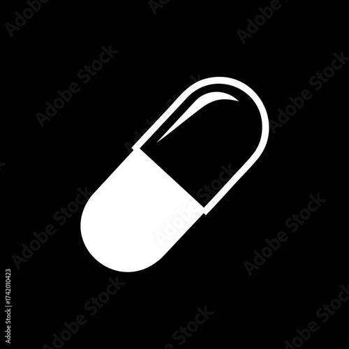 Simple white medical capsule icon representing health and pharmacy.