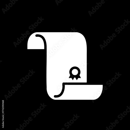 White scroll icon with ribbon seal representing certificate or diploma.