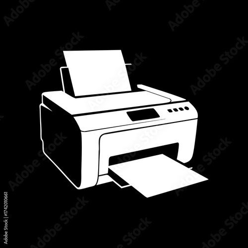 Modern Office Printer with Paper for Document Printing Technology.