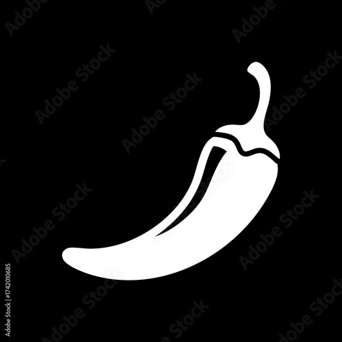 White chili pepper icon on black background simple vector graphic.