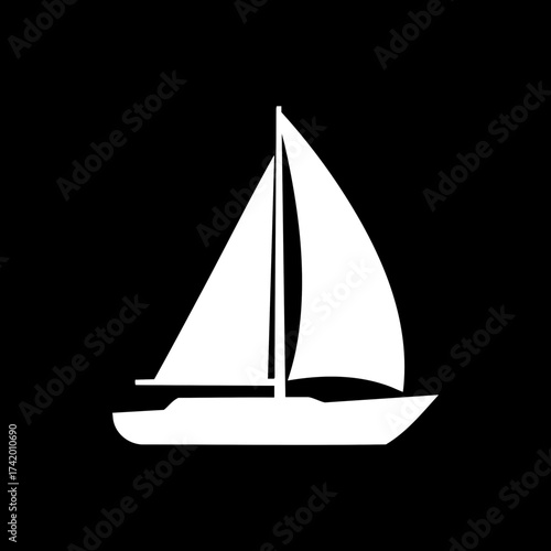 Elegant white sailboat silhouette vector graphic for marine design.