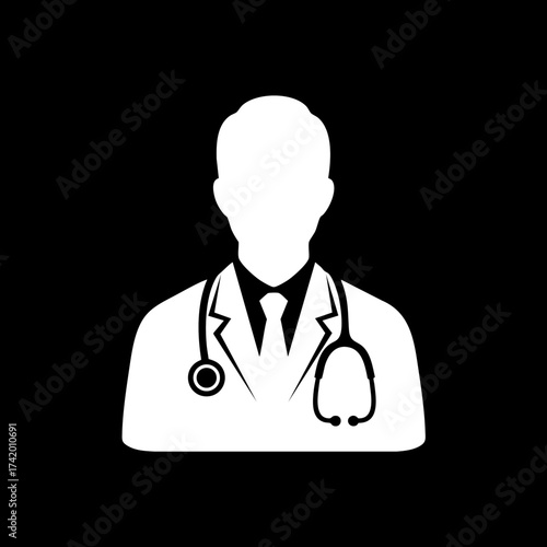 Doctor silhouette with stethoscope medical professional icon.