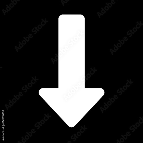 White down arrow symbol on black background.