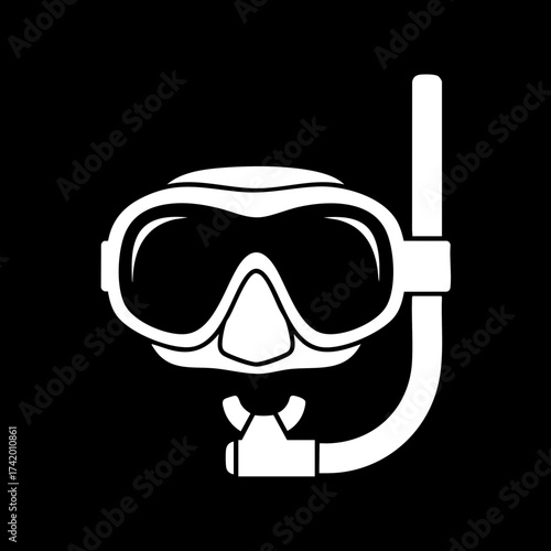 White diving mask and snorkel icon for underwater exploration and water sports.