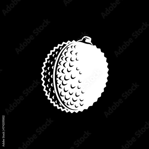 Graphic illustration of a lychee fruit with textured skin.