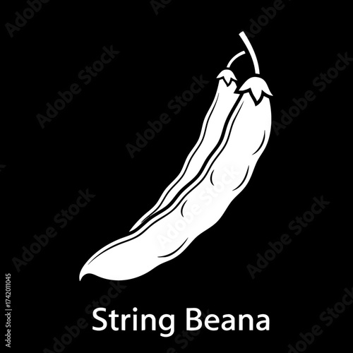 Simple String Bean Vector Icon on Black Background.