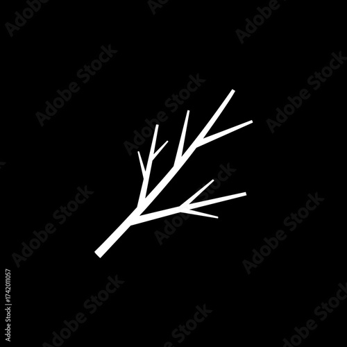 Minimalist illustration of a bare tree branch or twig against a dark background.