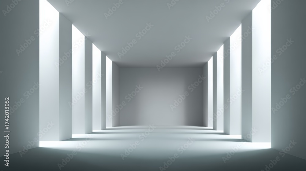 Fototapeta premium Modern minimalist architectural interior with bright lighting and wide perspective