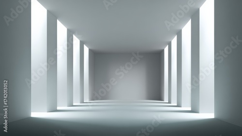 Modern minimalist architectural interior with bright lighting and wide perspective