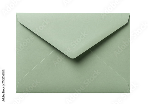 Sage green square envelope isolated on white, blank stationery for invitations and greetings
