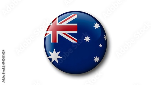 Australia flag button icon with glossy round badge design
