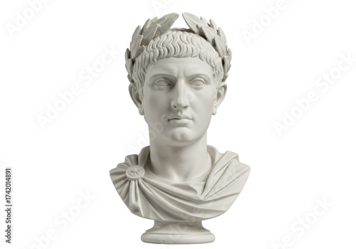 Billede på lærred White marble bust of Roman Emperor Augustus isolated, ancient sculpture on trans