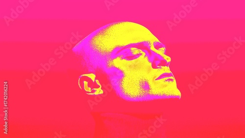 Vibrant portrt with neon colors portrait, artistic, bald head