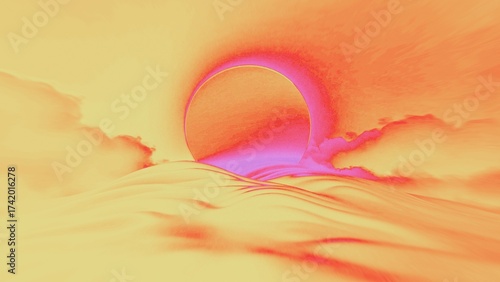 Vibrant abstract sunset over hills colorful, clouds, digital art