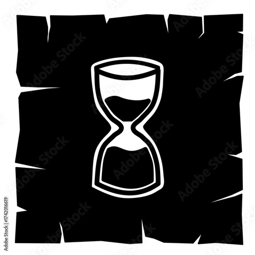 Glowing Hourglass on Torn Black Paper Symbolizing the Preciousness and Importance of Time, Aging, and the Wisdom to Use Every Moment Wisely Before It Becomes History