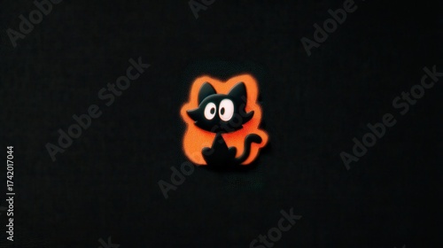 Cute Black Cat Silhouette on Orange Glow Background Design Element