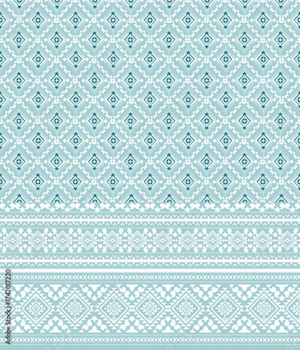 vector geometric pattern design vintage blue white flaower