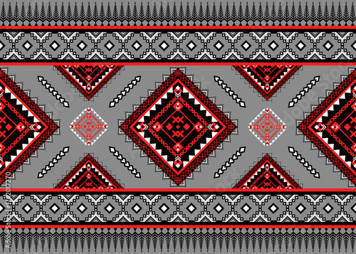 geometric pattern ornament red and black on gray background