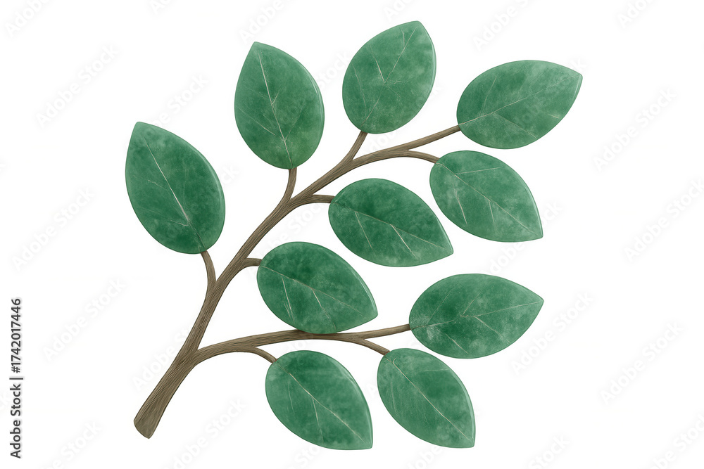 Fototapeta premium Green plant branch with stylized leaves on transparent background representing nature and botany