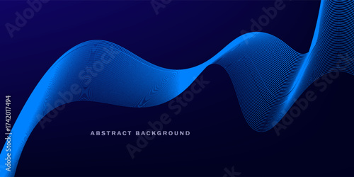 Abstract glowing wave lines on dark blue background. Dynamic wave pattern. Modern flowing wavy lines. Futuristic technology concept. Suit for banner, poster, cover, brochure, flyer, website