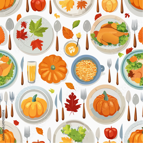 Cozy Autumn Pumpkin Candle Dinnerware Vector Background