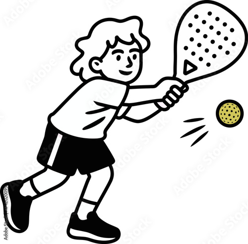 Art of child playing tennis with a racket and ball