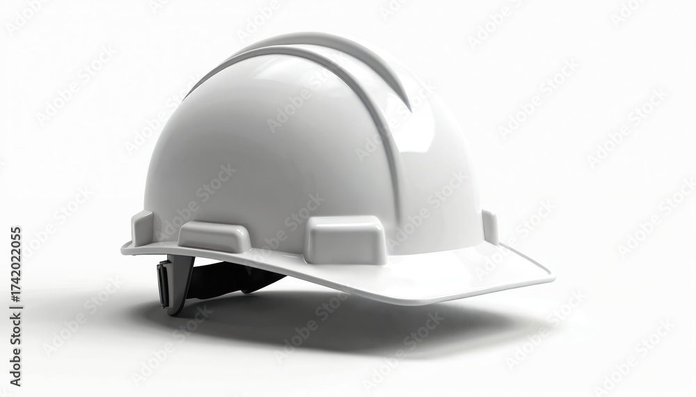 Fototapeta premium Clean white hard hat positioned against a pure white backdrop. Essential safety gear for construction, industrial work, or any hazardous occupation. Protects head.